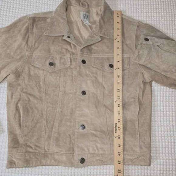 GAP Genuine Suede Leather Trucker Jacket Beige Tan Vintage 90s Men’s Small 100% - Picture 7 of 9